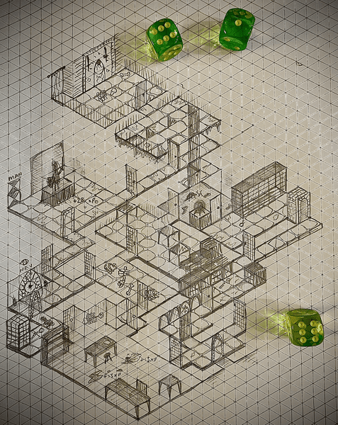 An isometric 2D6 Dungeon map