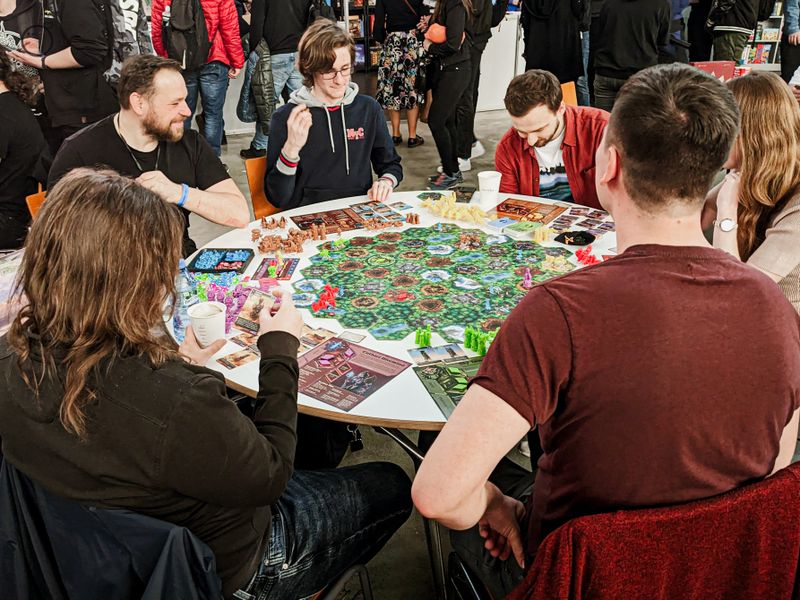 Aldarra components and multiple factions set up for play
