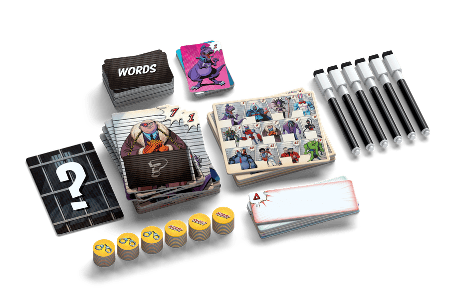 Alibis board game component spread