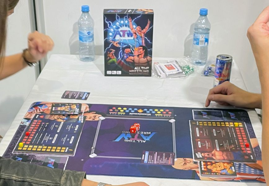 All Time Wrestling cards and dice during gameplay
