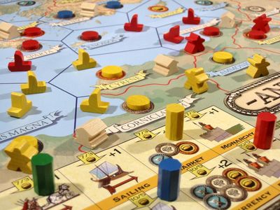 Antike ancient world game board with civilization pieces