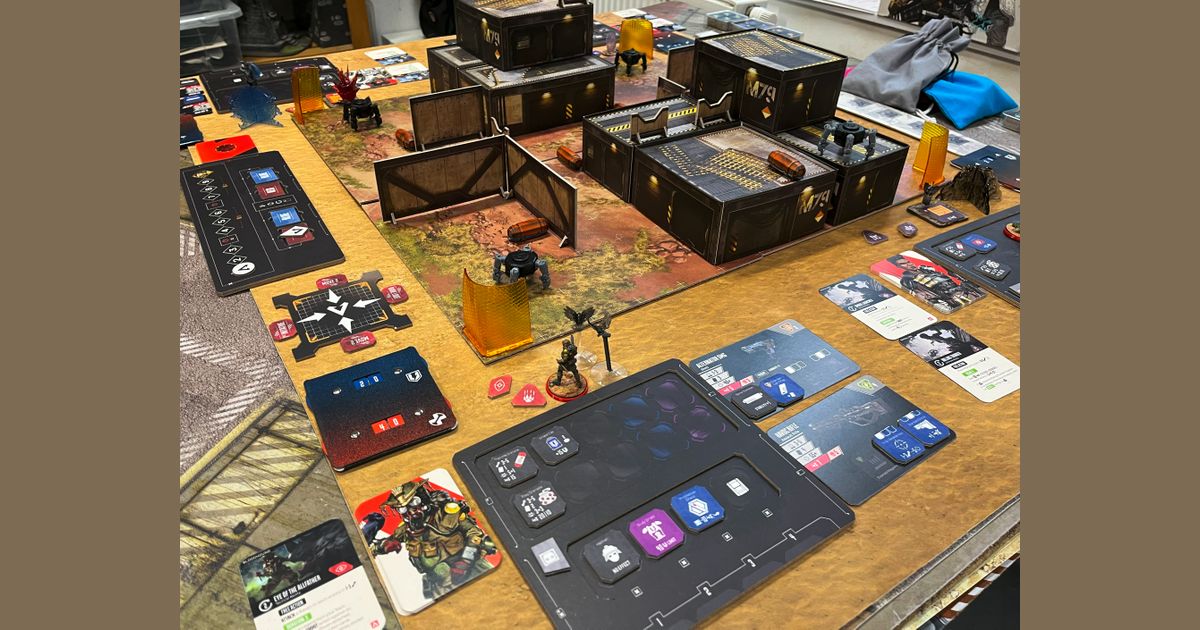 Apex Legends board game prototype set up at a table