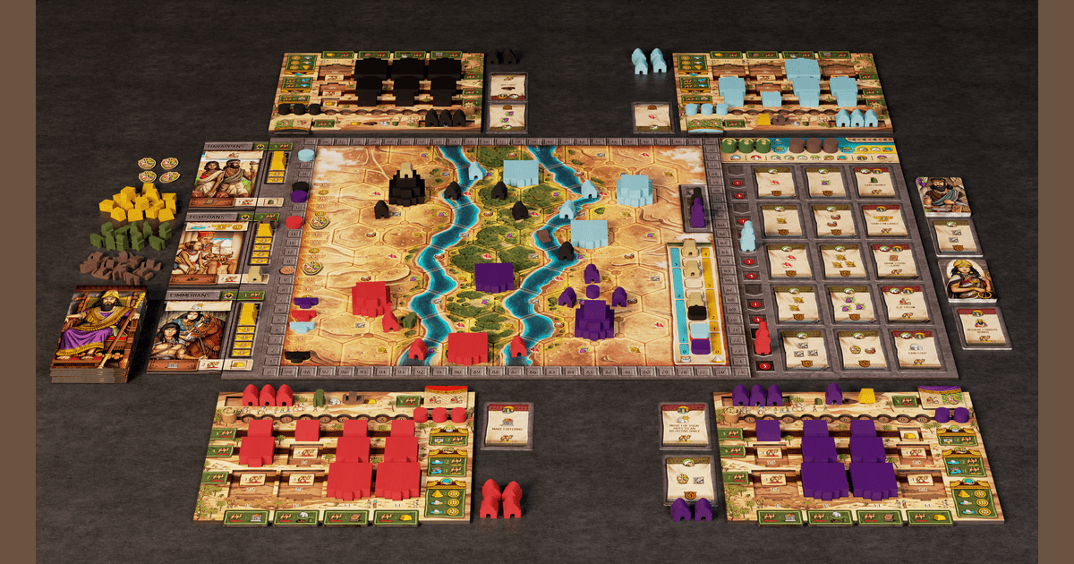Assyria Second Edition game laid out on a table