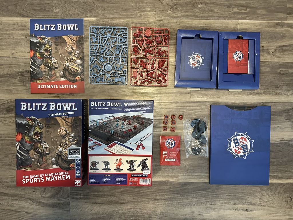 Blitz Bowl teams and components prepared for a match