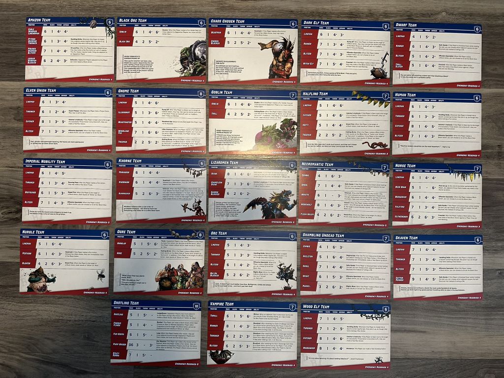Blitz Bowl team cards and tokens