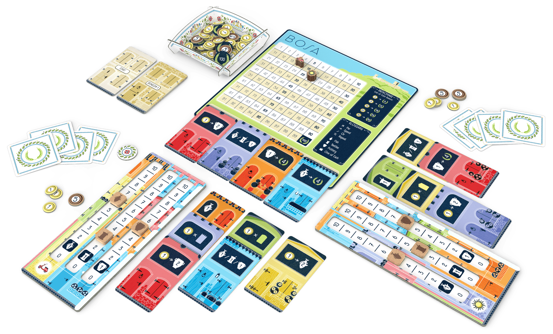 Bosa board game components
