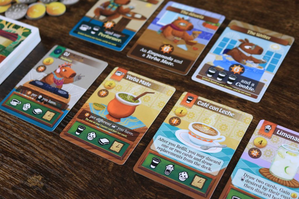 Cafe Baras card drafting row during play