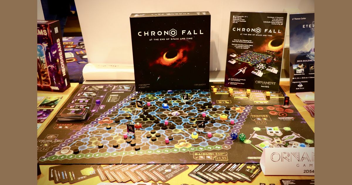 Chrono Fall physical game components on display