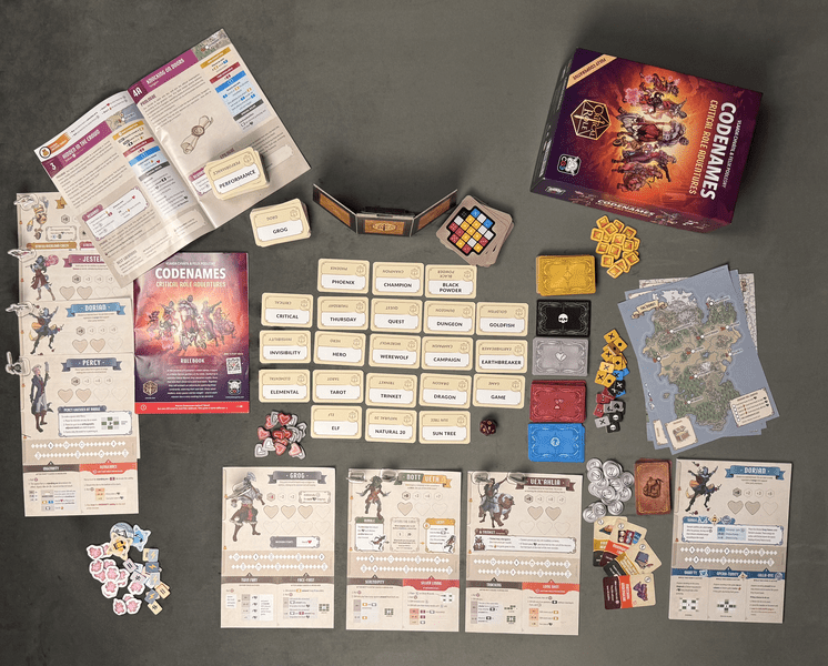 Codenames Critical Role Adventures set up on a table