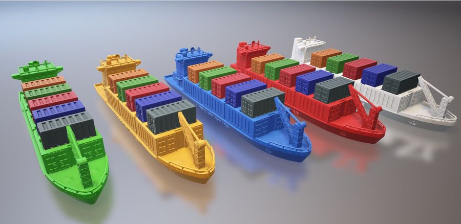 Container Jumbo Edition ship loaded with colored container pieces