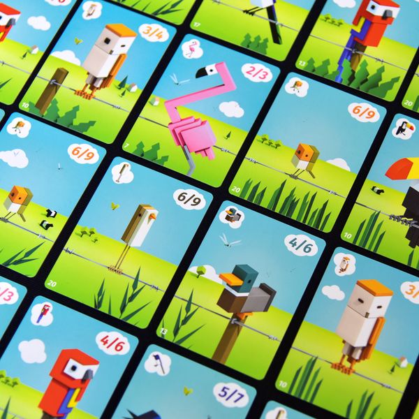 CuBirds cards showing colorful geometric bird species
