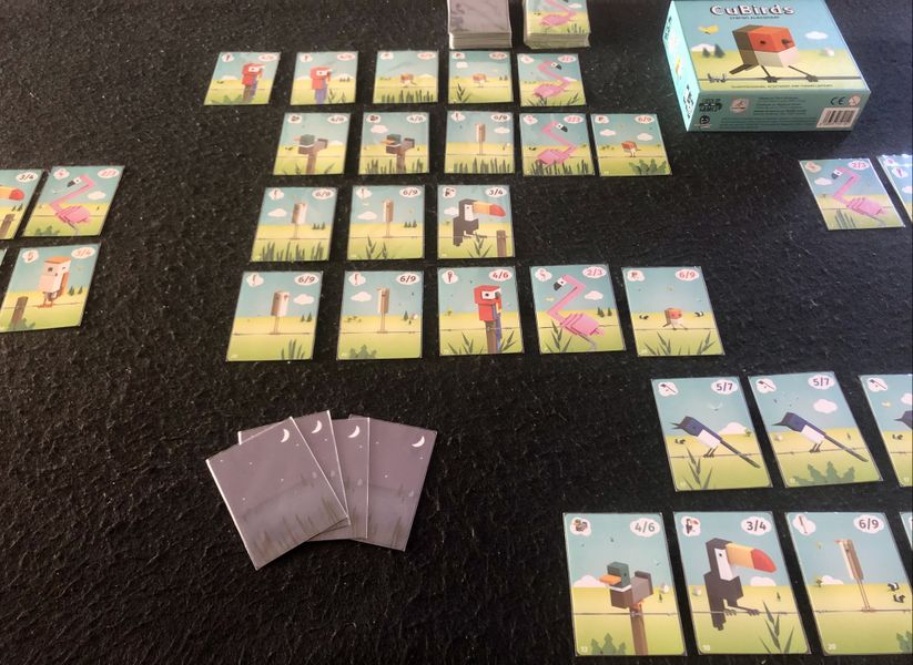 CuBirds game in progress with rows of bird cards
