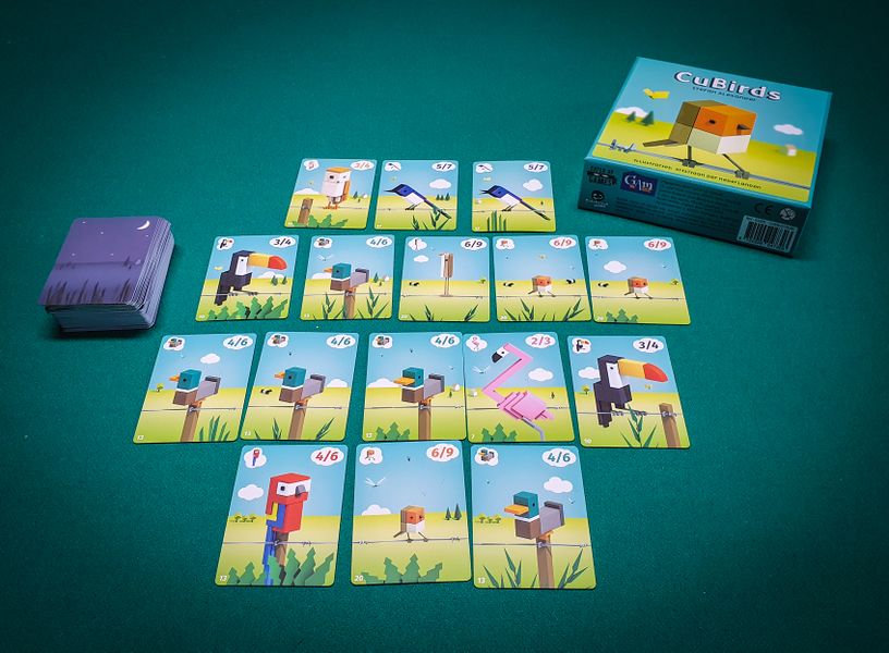 CuBirds four card rows and player hands during play