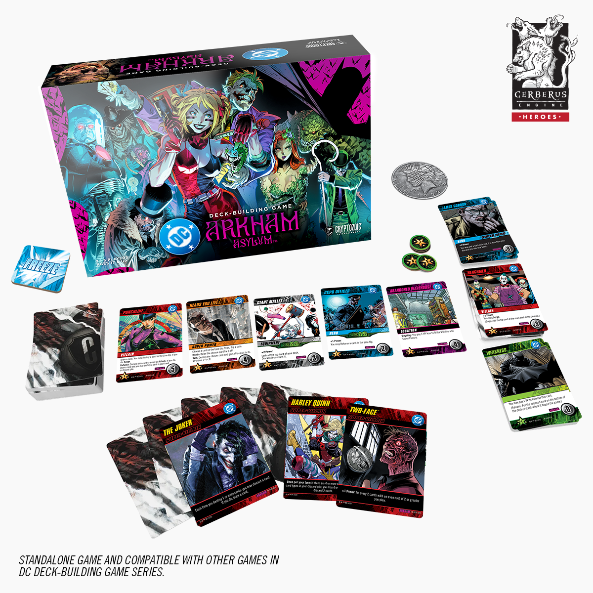 Arkham Asylum deck-building game components