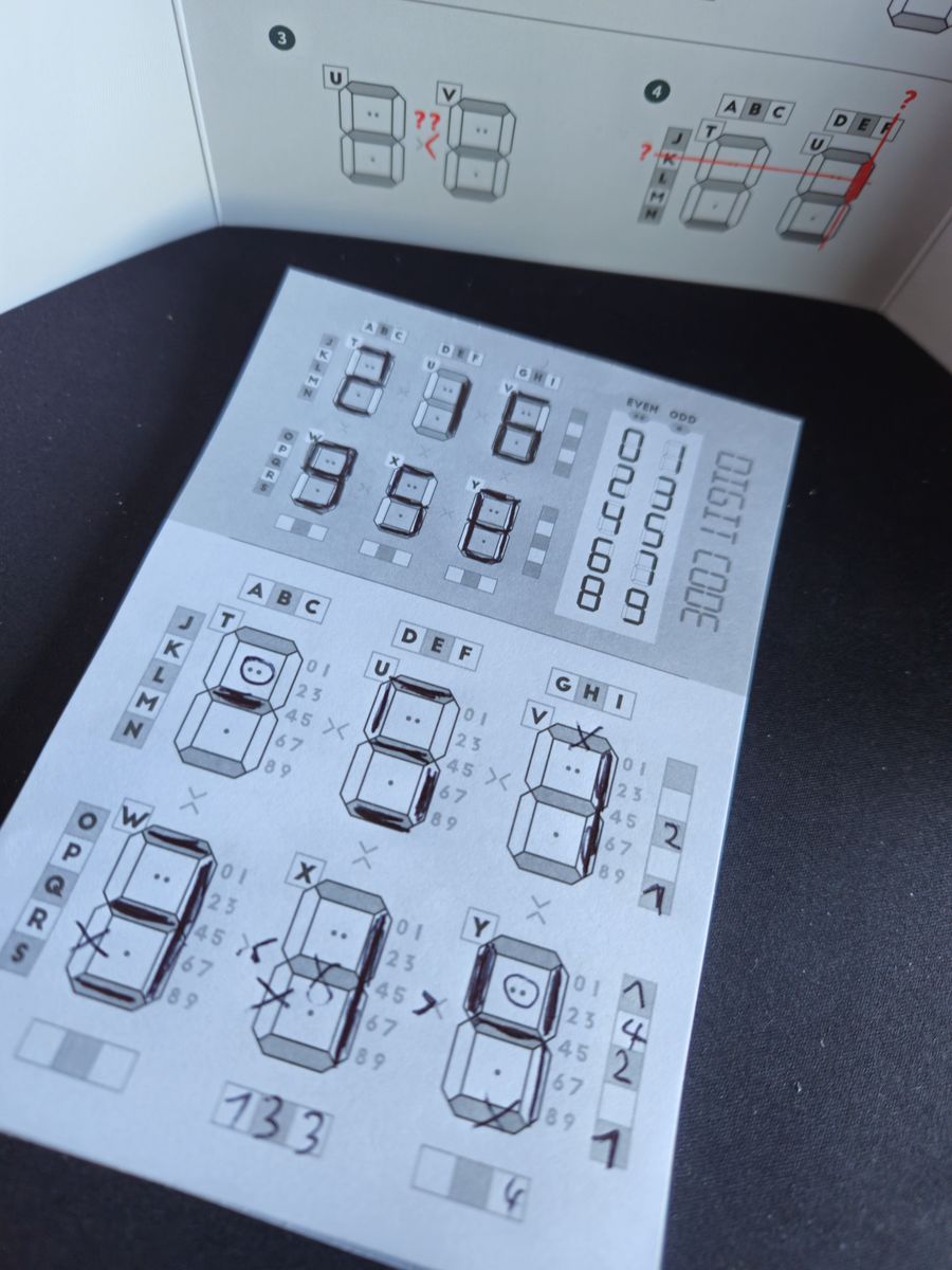 Digit Code gameplay sheet and screen