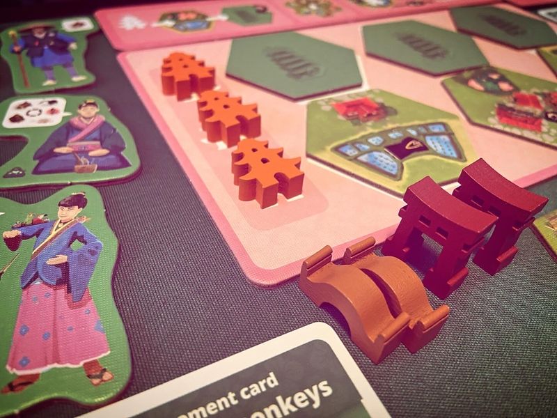 Dorfromantik Sakura temple board and hex tiles ready for play