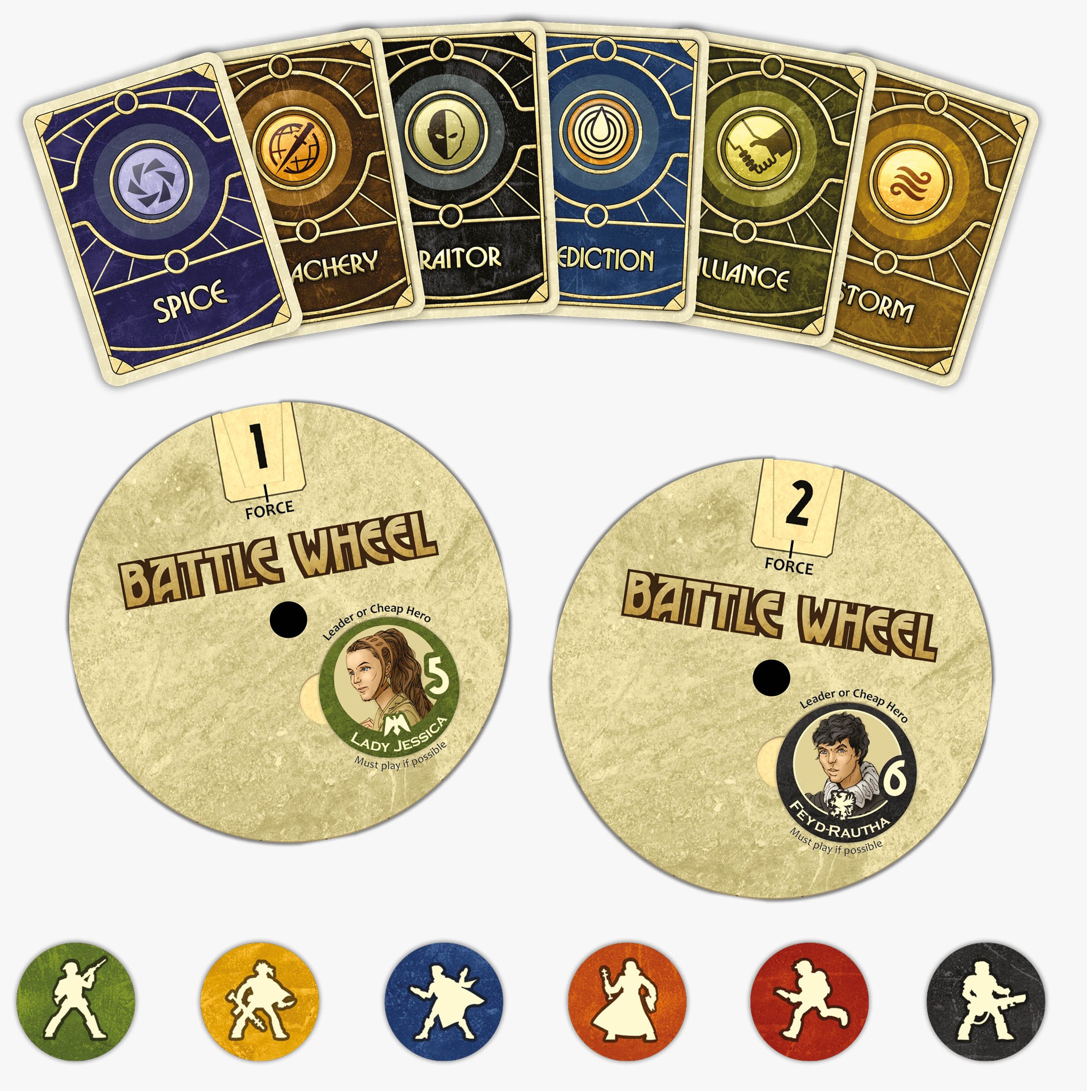 Dune board game leaders forces cards and combat wheels
