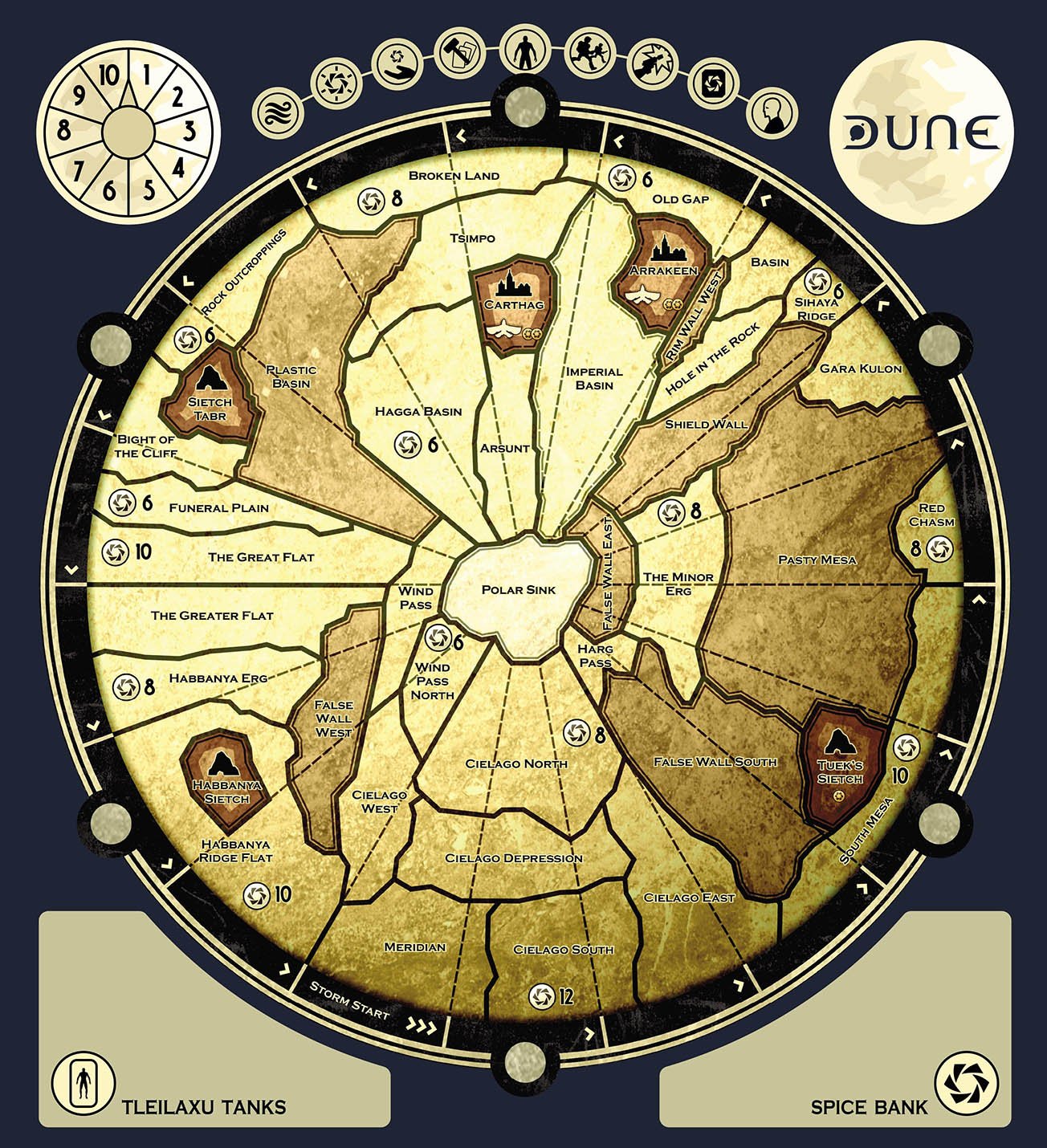 Dune board game map of Arrakis