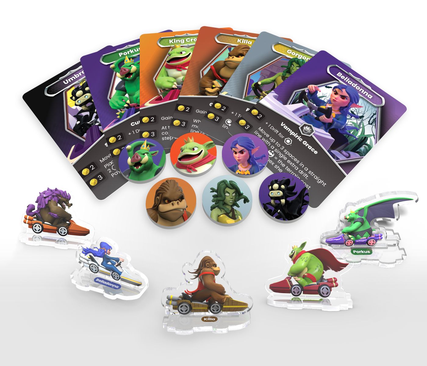 Dungeon Kart Boss racer cards and pieces