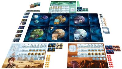 Empires of the Void II three player components and modular planets