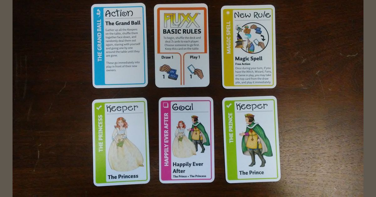 Close view of Fairy Tale Fluxx cards