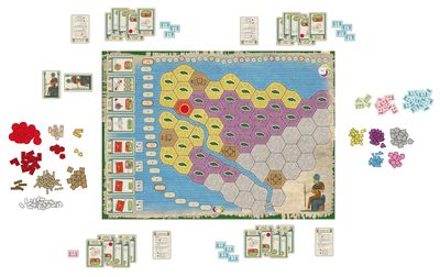 Faiyum board game set up for four players