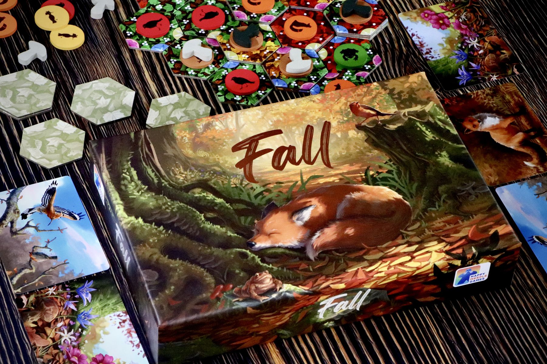 Fall board game leaf tiles and wildlife components