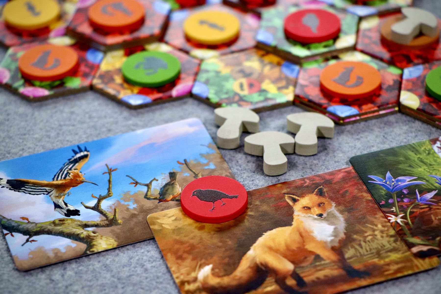 Fall board game scoring cards and tableau details