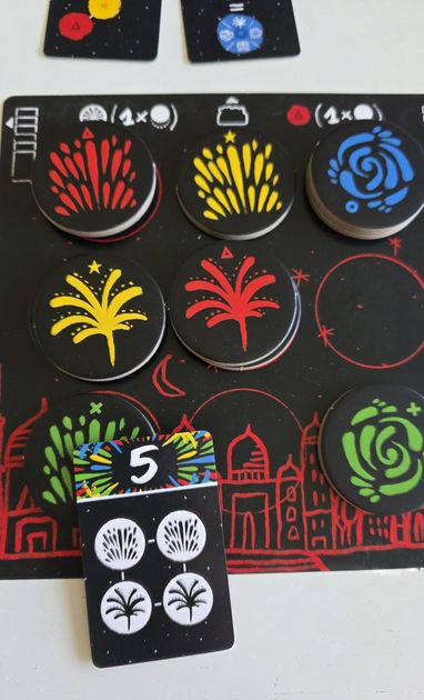 Festival player tableau with stacked firework tiles