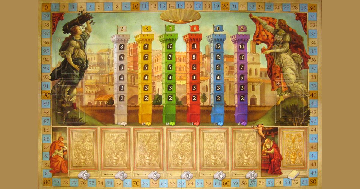 Firenze board with colored tower commissions
