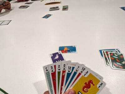 Players playing Fishing trick taking card game