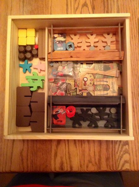 Flick 'em Up wooden box and game components