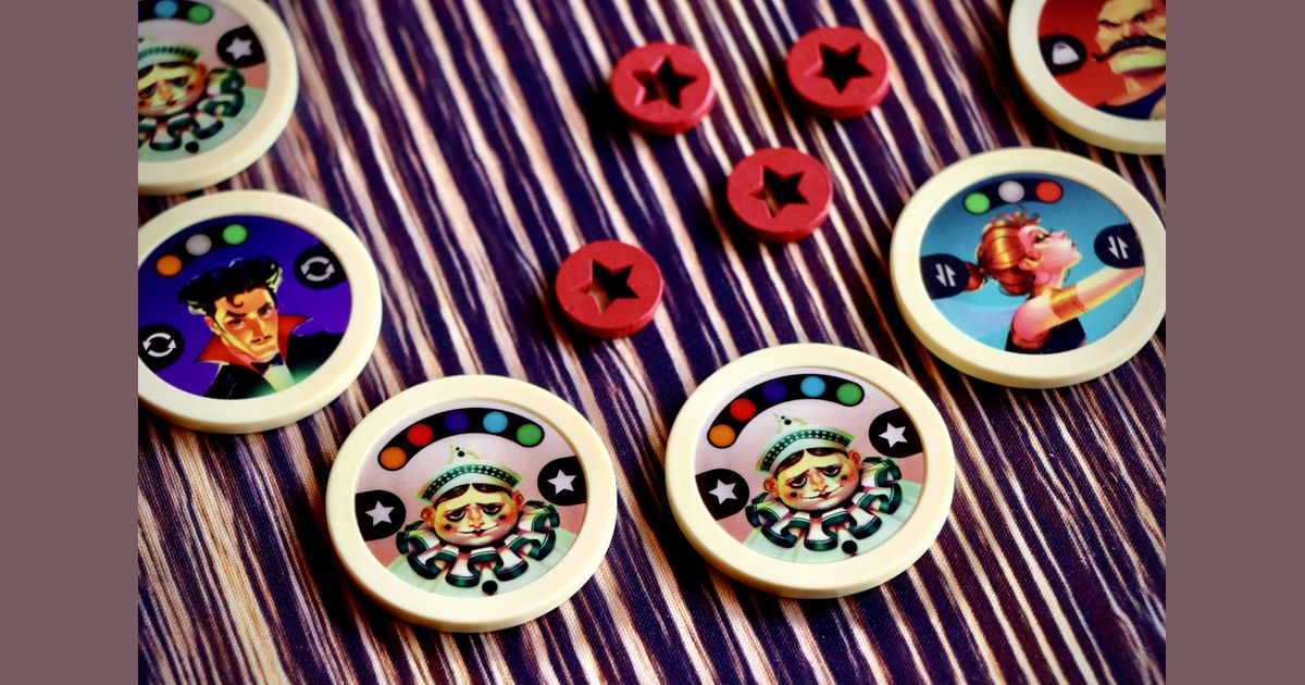 Flip Circus performer tokens and cards