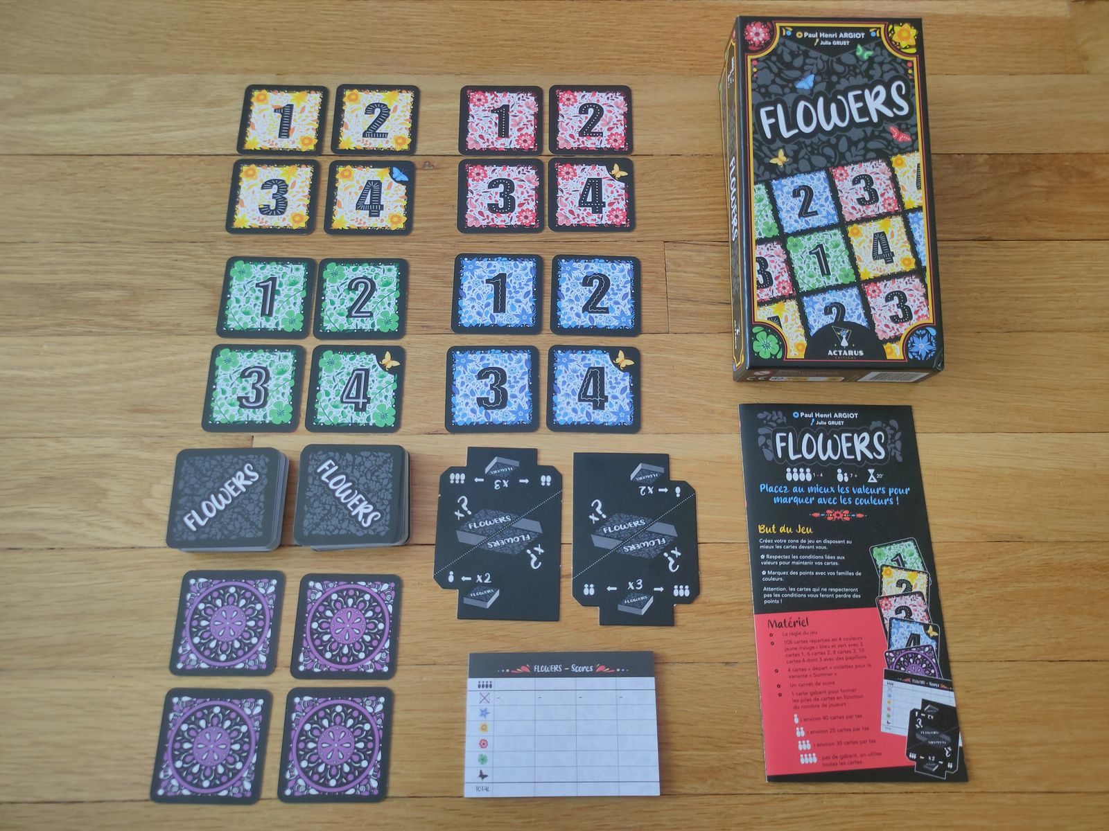 Flowers card game components