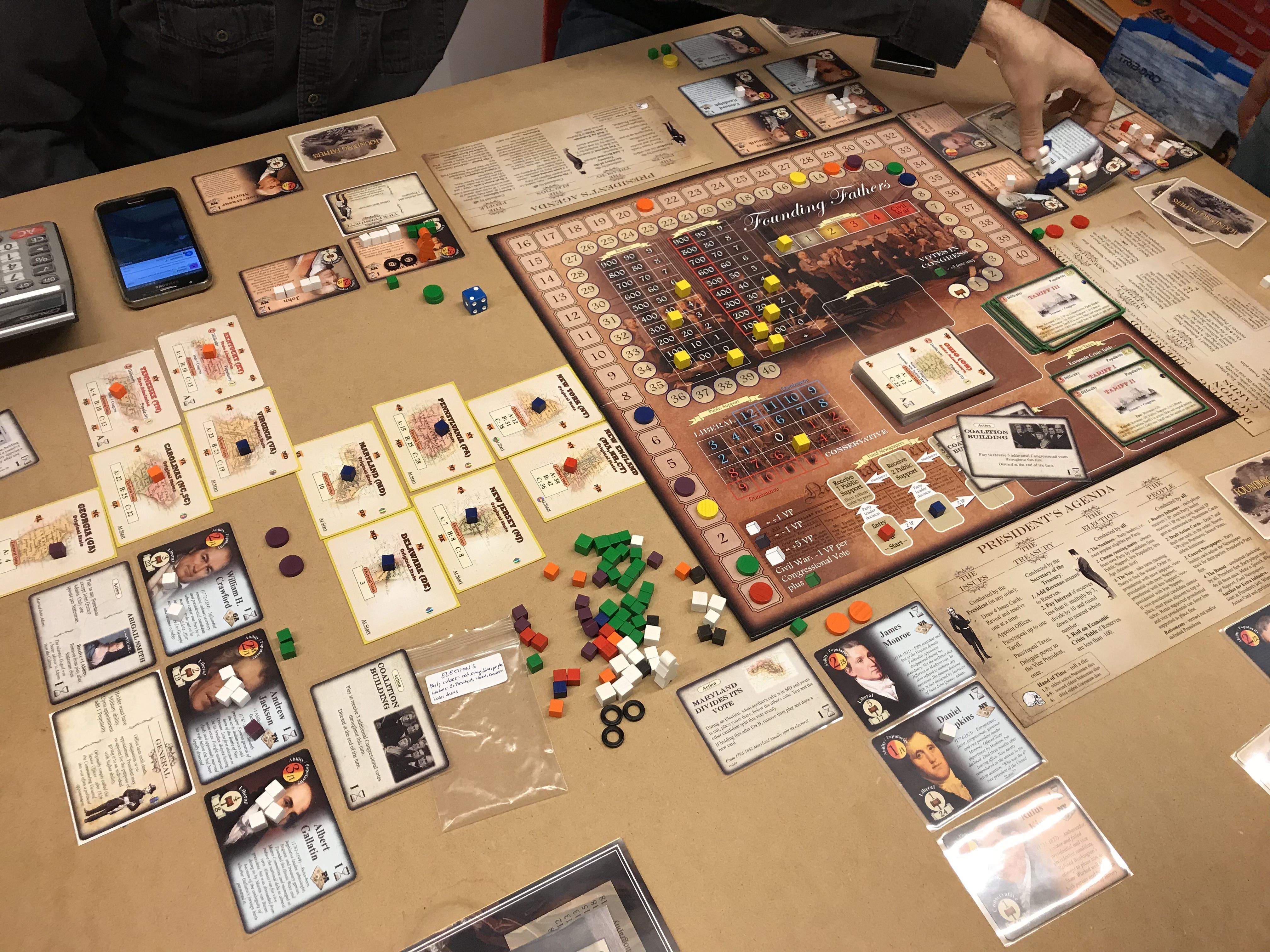 Founding Fathers board game in progress