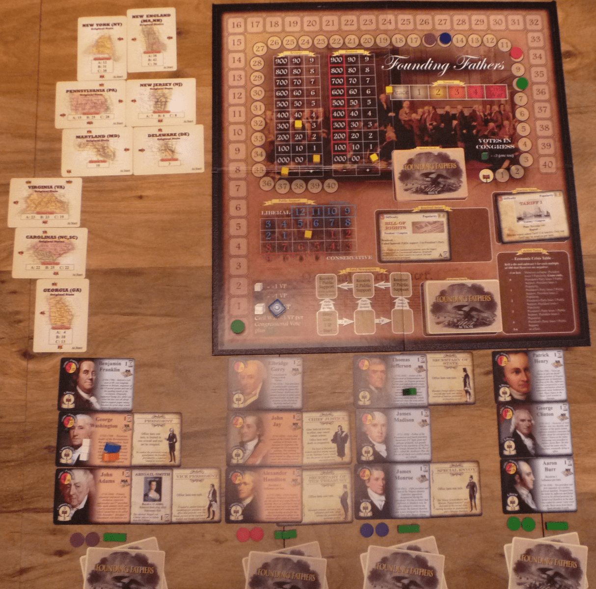 Founding Fathers board game set up on a table
