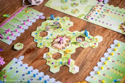 Gnome Hollow game in progress with hexagonal garden