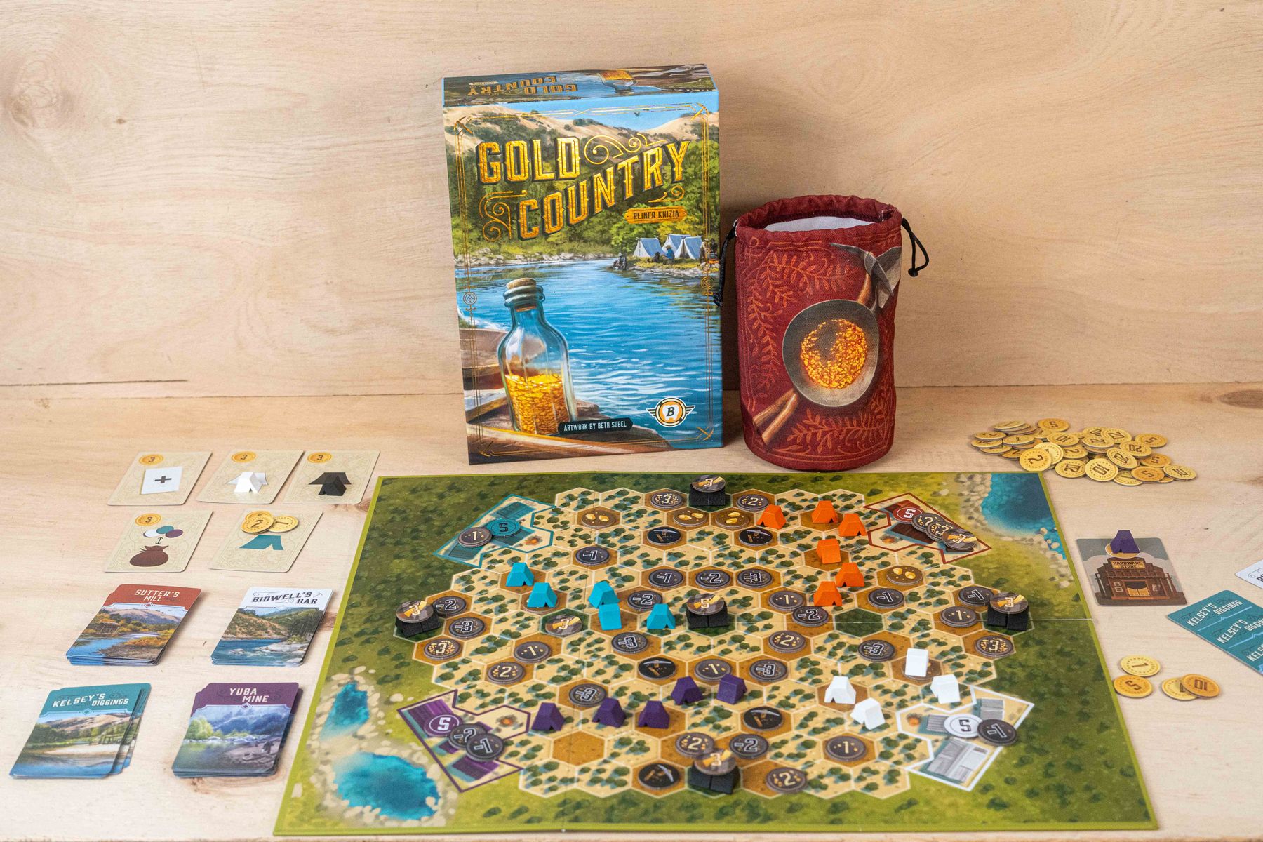 Gold Country board game laid out on a table