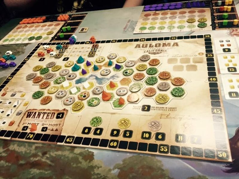 Gold West modular board during play with camps and settlements
