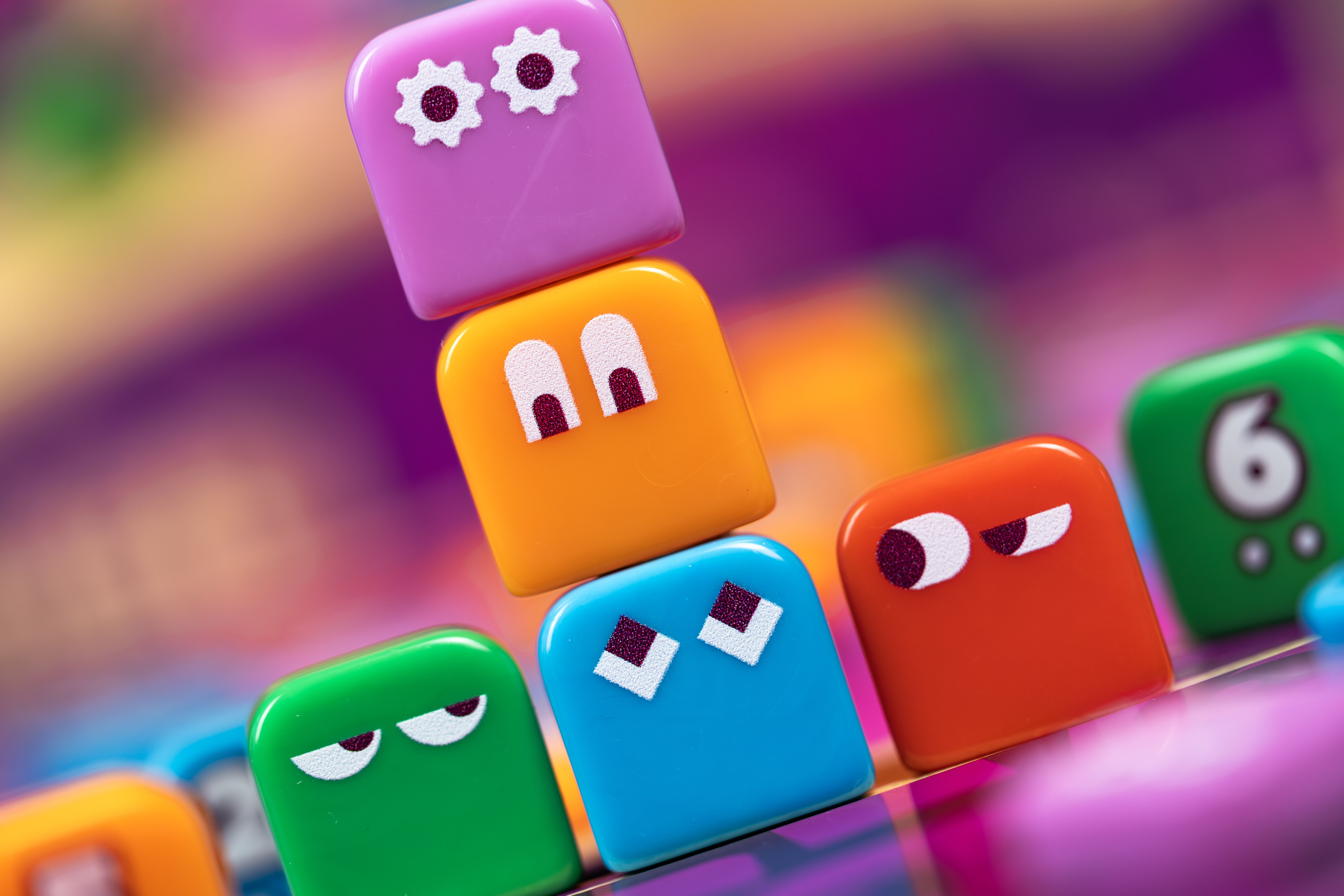 Got Five colorful number tiles close up