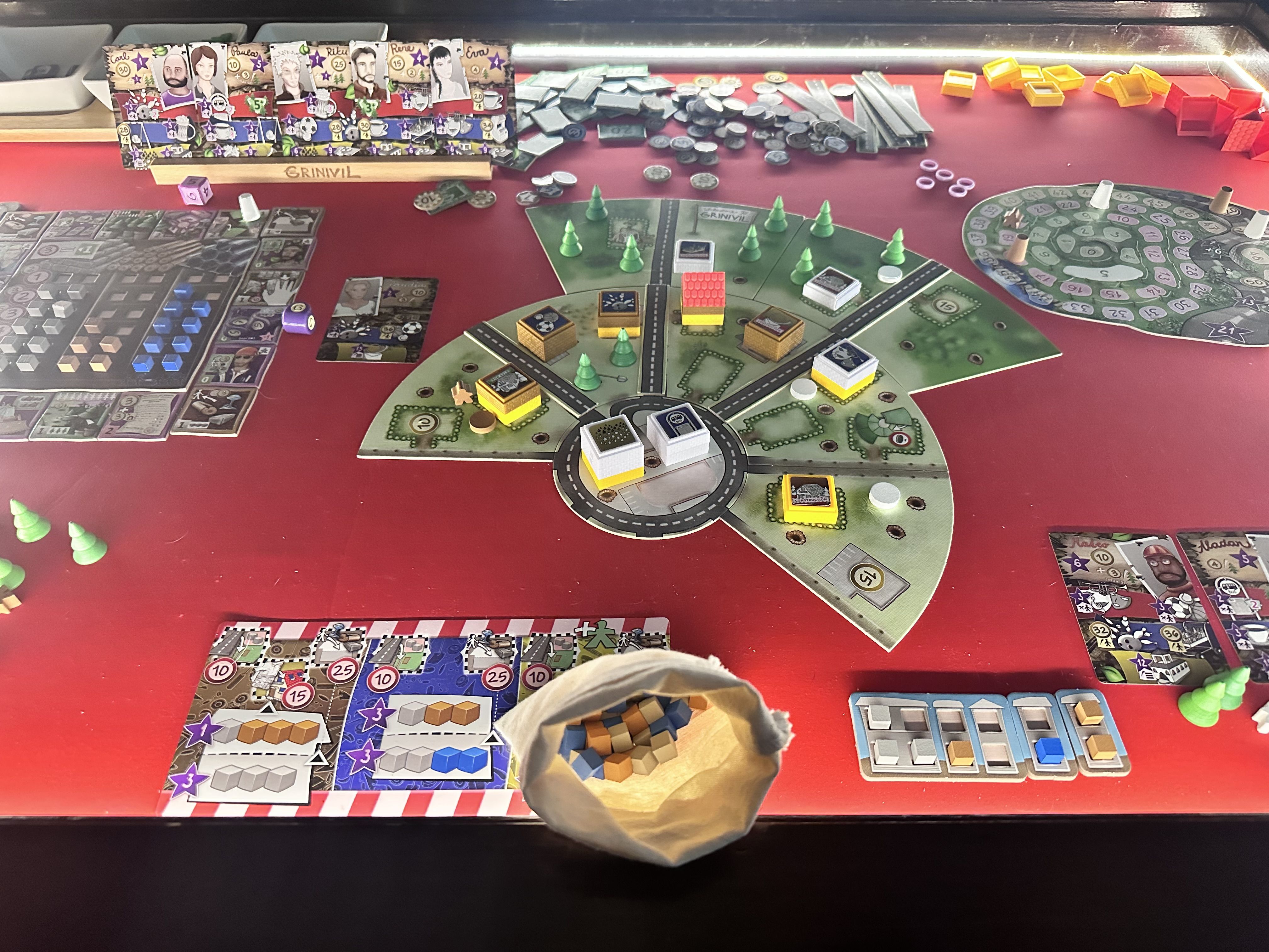 Grinivil game in progress on a table