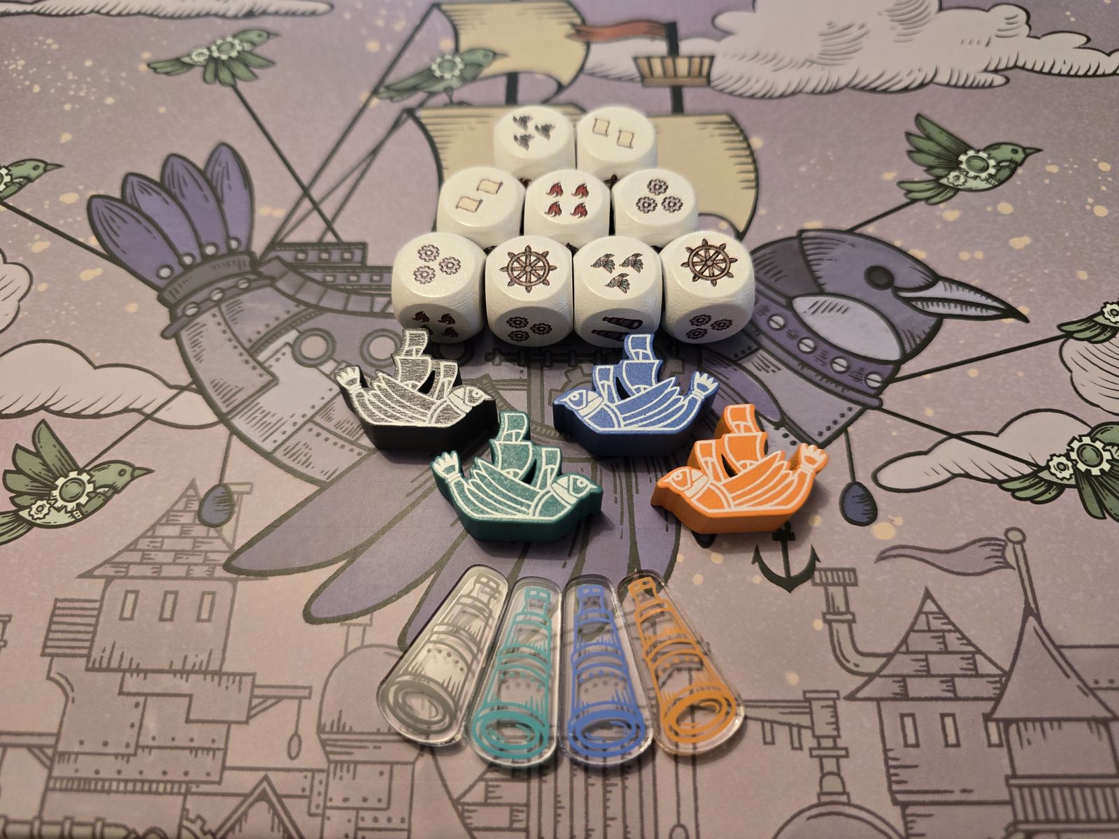 Grow Sky dice and resource tokens
