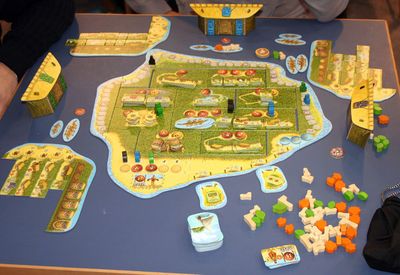 Hawaii board game in progress with modular island