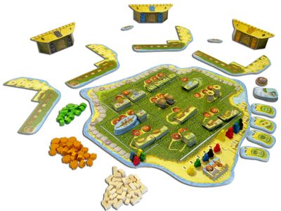Complete Hawaii game setup with player village boards