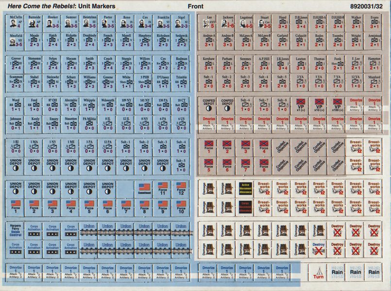 Here Come the Rebels counter sheets and markers
