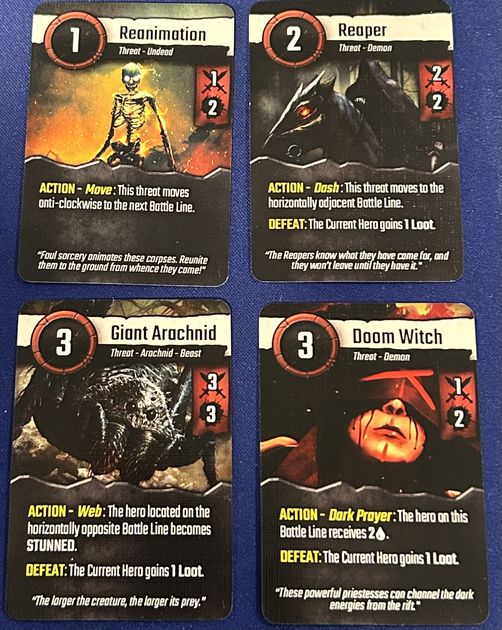 Threat cards from Heroes of the Sanctum