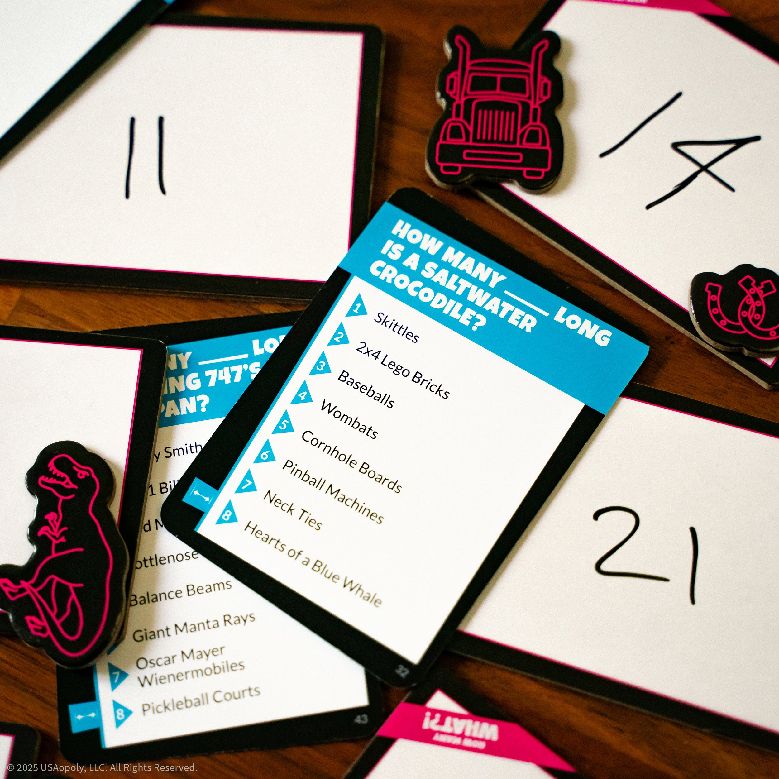 How Many What cards, dry-erase boards, tokens, and scoreboard