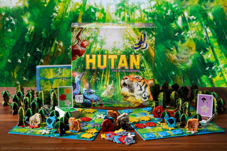 Hutan board game fully arranged on a table