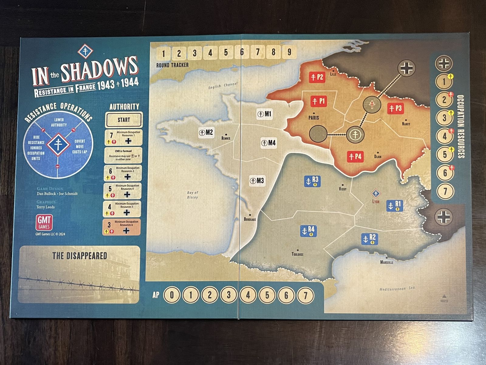 In the Shadows game board set up for play
