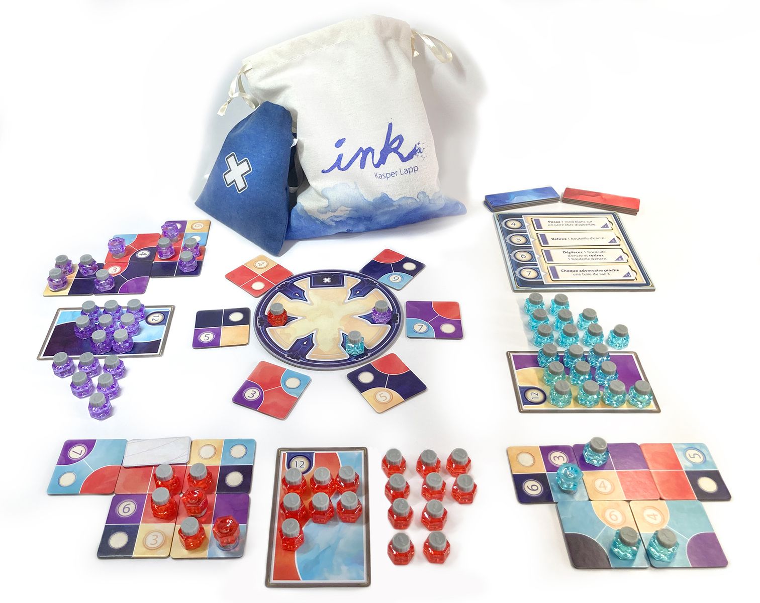 Ink quill wheel and colorful tiles